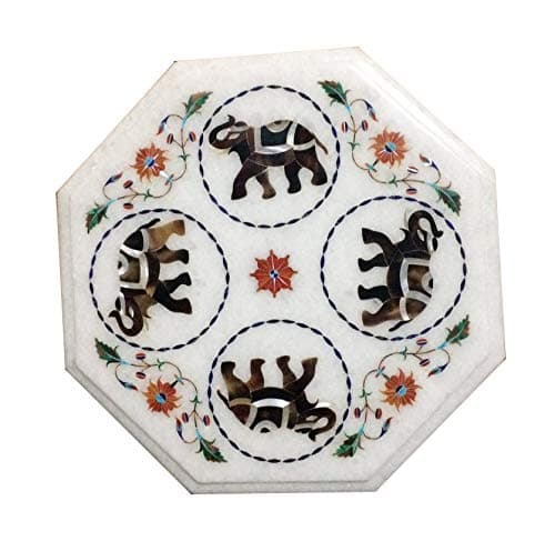 White Marble Coffee Table Top Art Decor Table, Outdoor Decorative Furniture, Bar Table Top, Handmade Pattern Decor, Garden Table Top