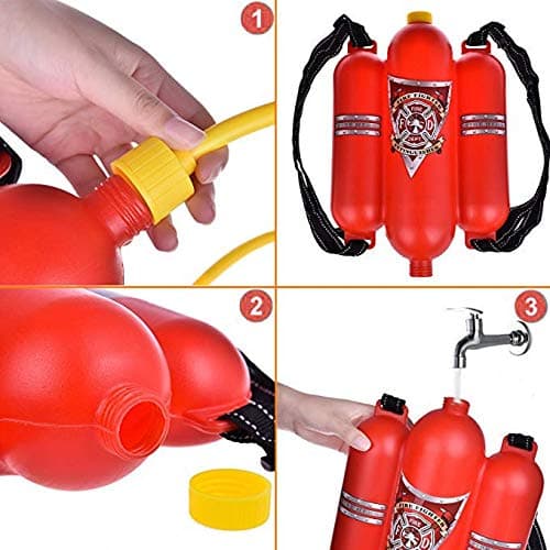 4E's Novelty Firefighter Backpack Double Tank - Fireman Backpack Water Gun Blaster -Large Super Water Squirt Suitable for Beach, Lake, Swimming Pool, Outdoor Activities for Kids