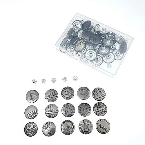 50 Sets 20MM Replacement Jeans Buttons, Jeans Buttons Metal Button Replacement Kit with Rivet and Plastic Storage Box