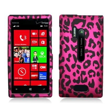 Aimo Wireless NK928PCLMT186 Durable Rubberized Image Case for Nokia Lumia 928 - Retail Packaging - Hot Pink Leopard