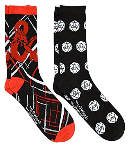 HYP Dungeons and Dragons Logos Socks D&D Licensed Men's Crew 2 Pair Pack Shoe Size 6-12