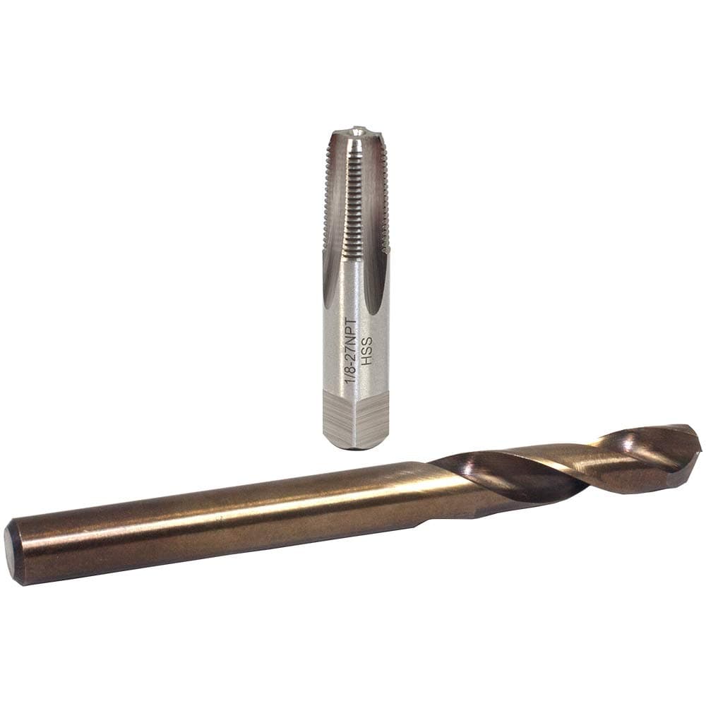 GlowShift 1/8-27 NPT Drill & Tap Kit - 1/8" Carbon Steel Tap & Size R High Speed Steel Drill Bit - For Exhaust Gas Temp EGT Probe Installation to Exhaust Manifold