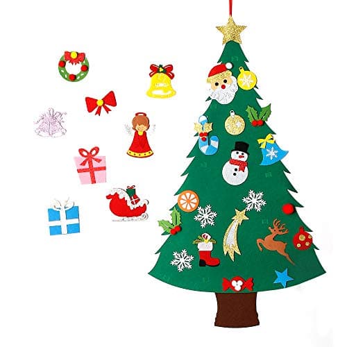 MeeQee 3ft DIY Felt Christmas Tree Set + 28pcs Glitter Coated Ornaments, Wall Hanging Xmas Gifts for Kids Christmas Decorations