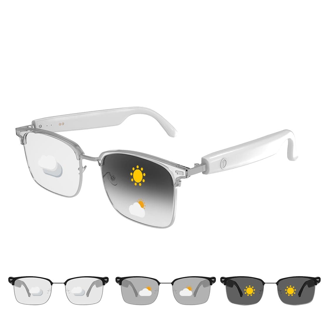 Smart Bluetooth Glasses for Women Men, Remote Shooting, Open Ear Sound Mic & Speakers, Magnetic Charging, Color-Changing Polaized Sunglasses Lenses