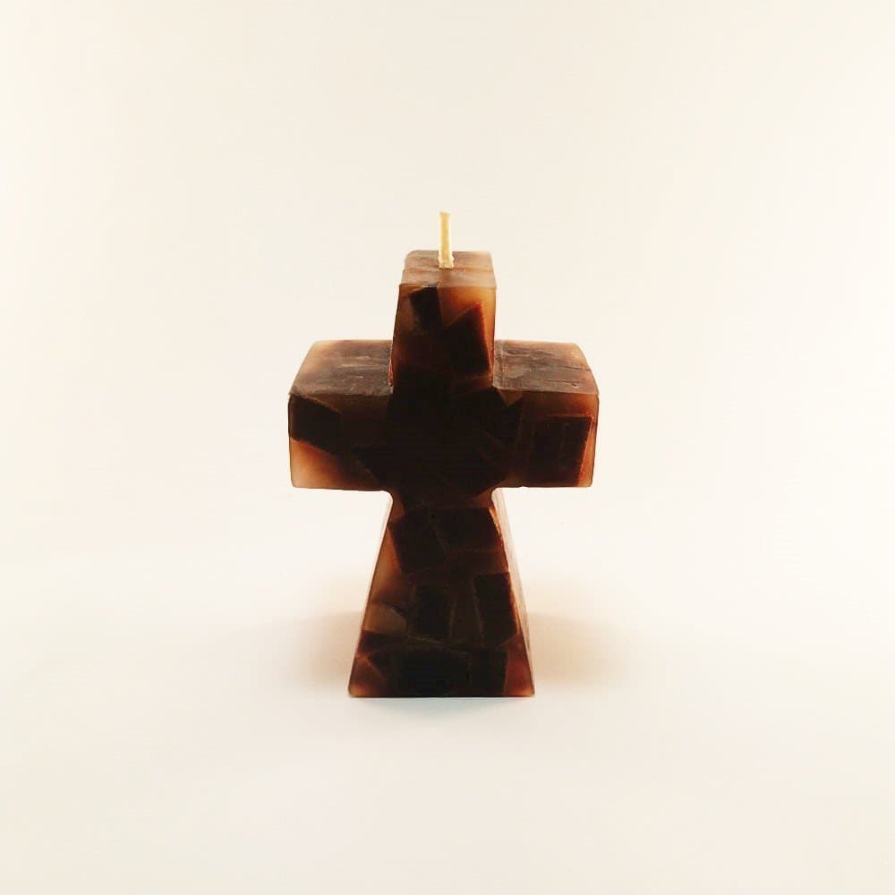 Candles Single Wick Brown Chunks Handmade Decorative Cross. Holiday Present. Christmas Gift. Hand Poured in Costa Rica. Costa Rica.