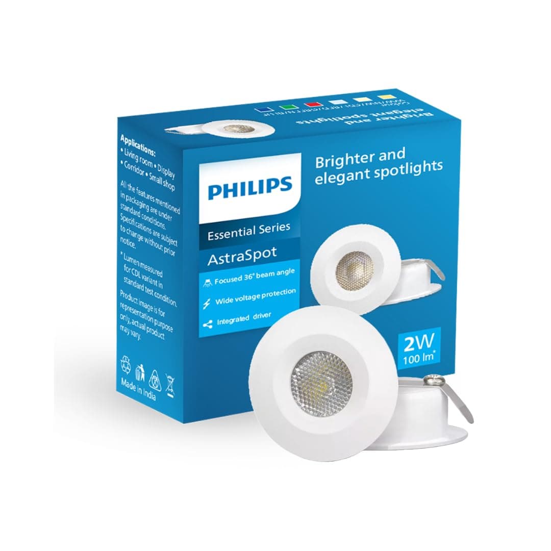 Philips Astra Spot 2-watt LED Spotlight || LED Spotlight for Display || Cutout:35mm || Natural White,Pack of 1-Polycarbonate