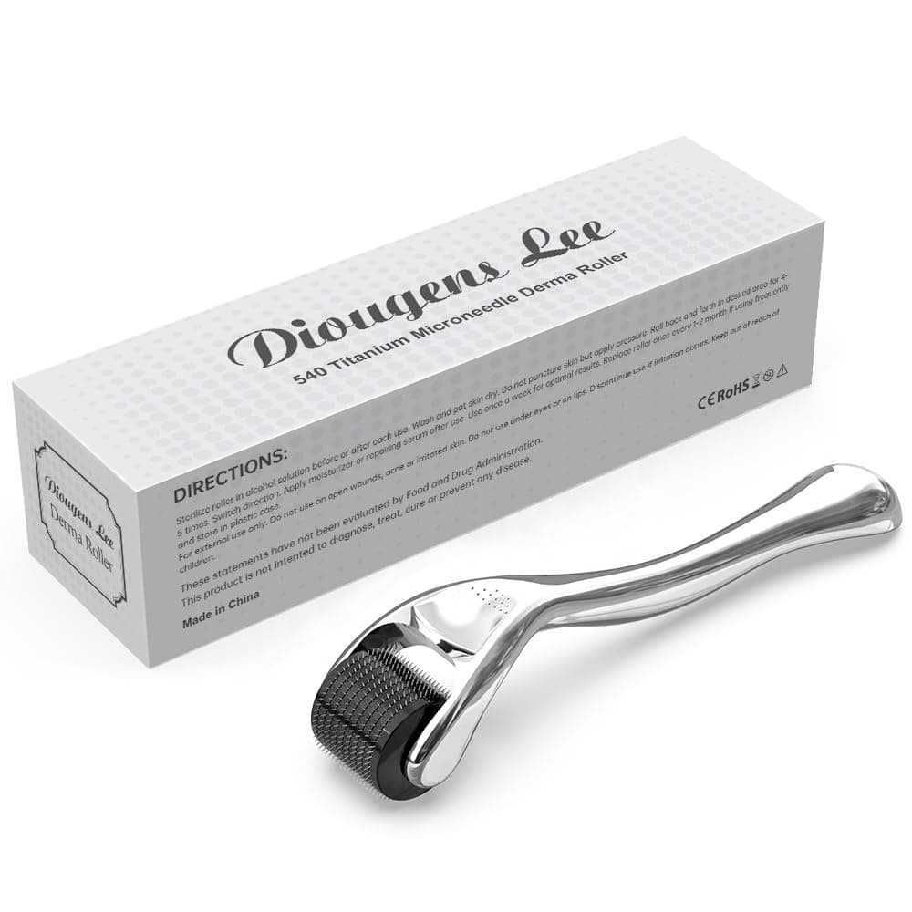 Derma Roller for Beard - Diougens Lee 540 Titanium Microneedling Roller for Face Body - with Storage Case