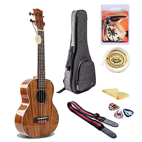 Tenor Ukulele Solid KOA 26 inch Ukelele Hawaiian ukuleles for professional with Strap Picks Strings Capo and Gig Bag by Naneki