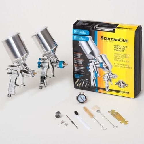 2 Devilbiss Startingline HVLP SPRAY PAINT GUNS-Basecoat Clearcoat Primer Gun Kit