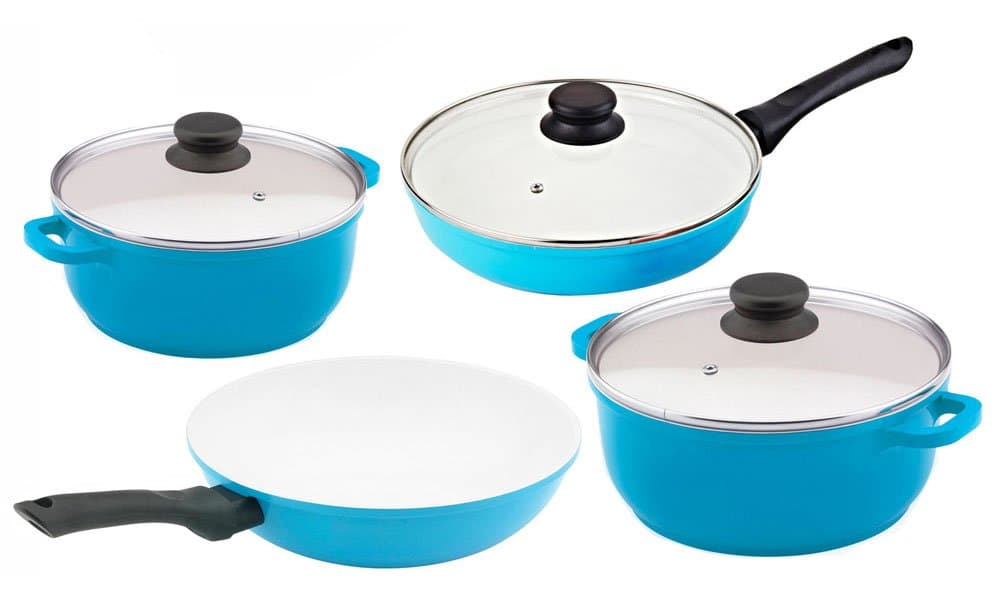 7-Piece Die-Cast Aluminum Cookware Set with Ceramic Non-Stick Coating, Blue