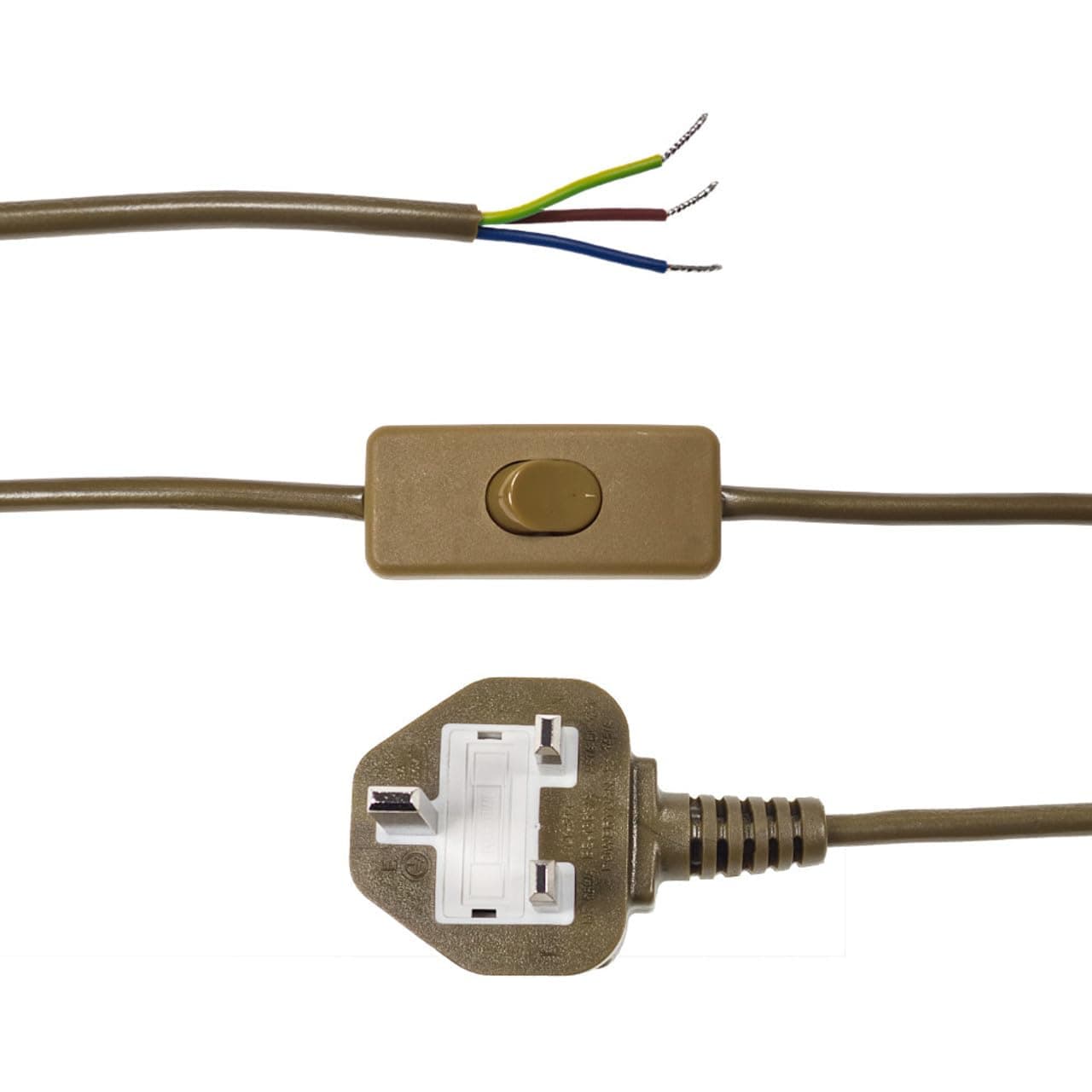 Lampspares 3 Core Table Lamp Pre Made Cable with Inline Switch 2.5 Meters (Gold)