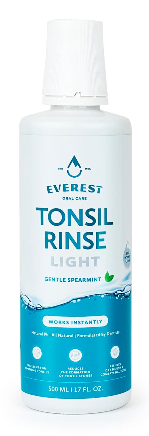 Everest Mouth Wash & Tonsil Stone Remover – Natural Mouthwash or Oral Rinse Liquid to Help Soothe Tonsils, Bad Breath, & Relieve Dry Mouth - Alcohol Free Treatment (17 fl oz, Light Spearmint)