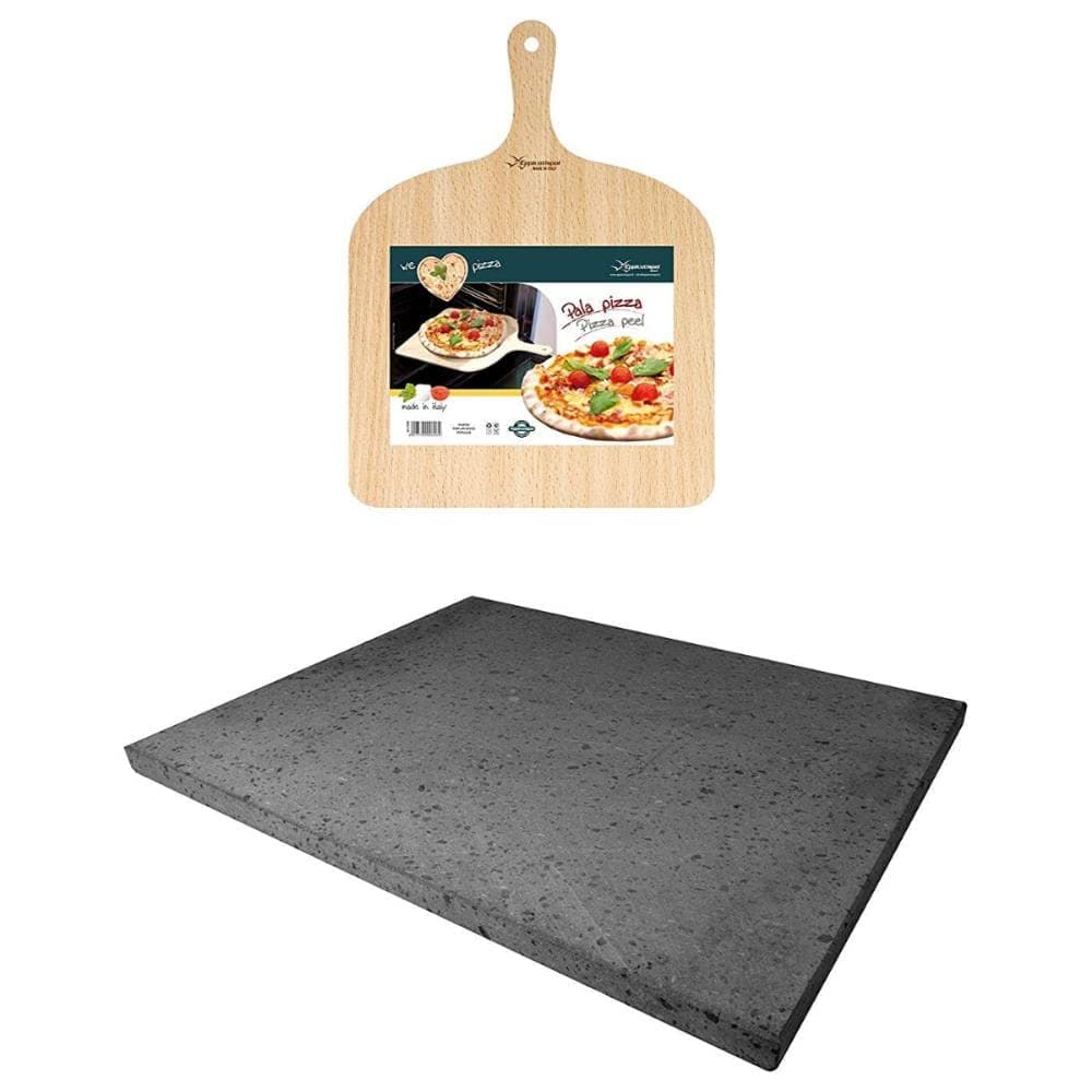 Eppicotispai Pizza Set with Cooking Stone and Pizza Peel, Silver