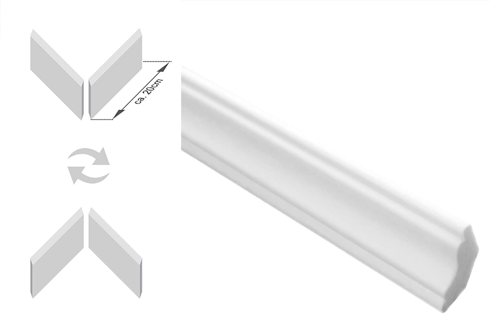 30 Meters + 4 Corner Pieces Polystyrene Coving Stucco Decor Hard 22x22mm, E-23