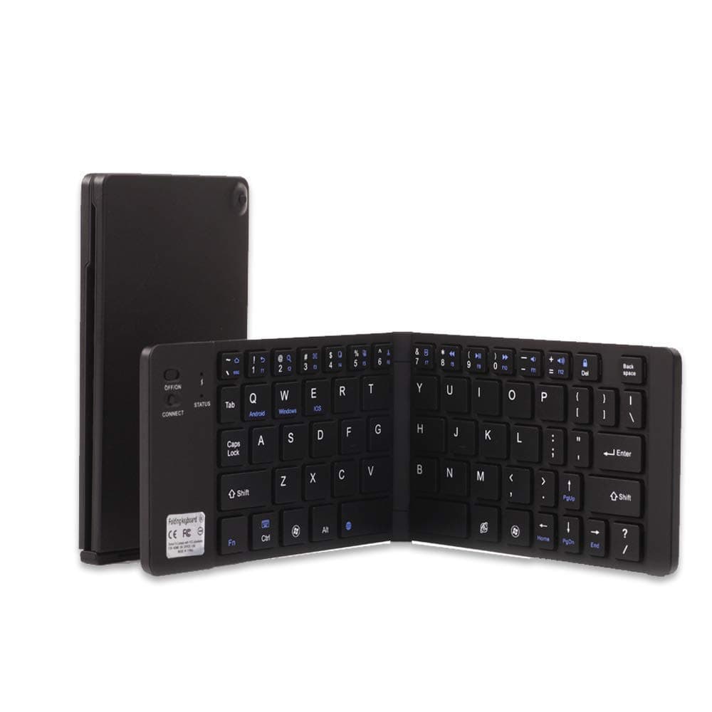 Geyes Portable Folding Keyboard, Ultra Slim Wireless BT Foldable Keyboard with Carry Pouch and Cell Phone Stand for iOS Android Windows, Pocket Size, Aircraft Aluminum Alloy, Black