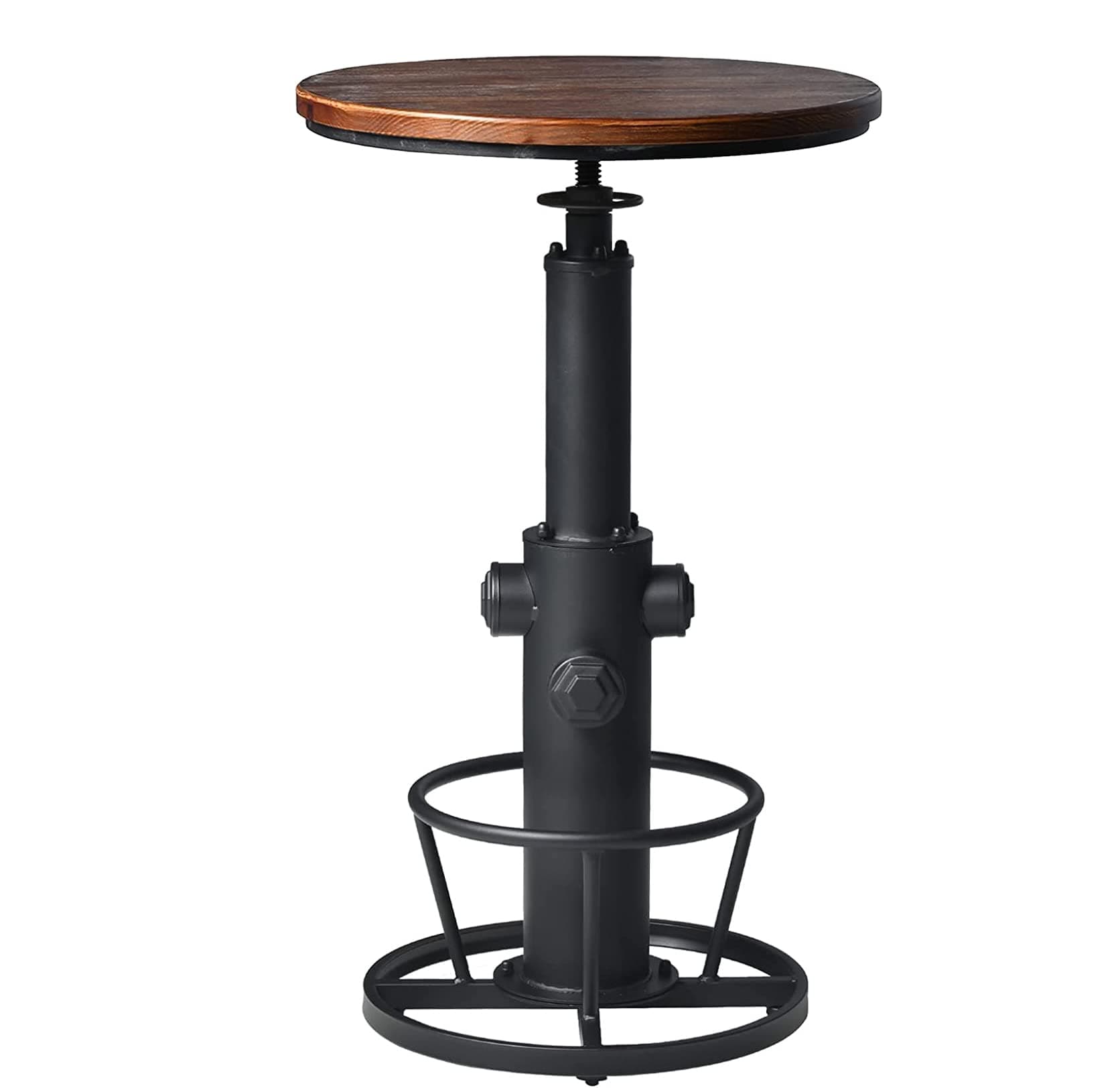 LOKKHAN Industrial Bar Table 38.6"-48.4" Height Adjustable Swivel Round Wood Tabletop 23.7" Dia, Kitchen Dining Office Coffee Bistro Pub Table