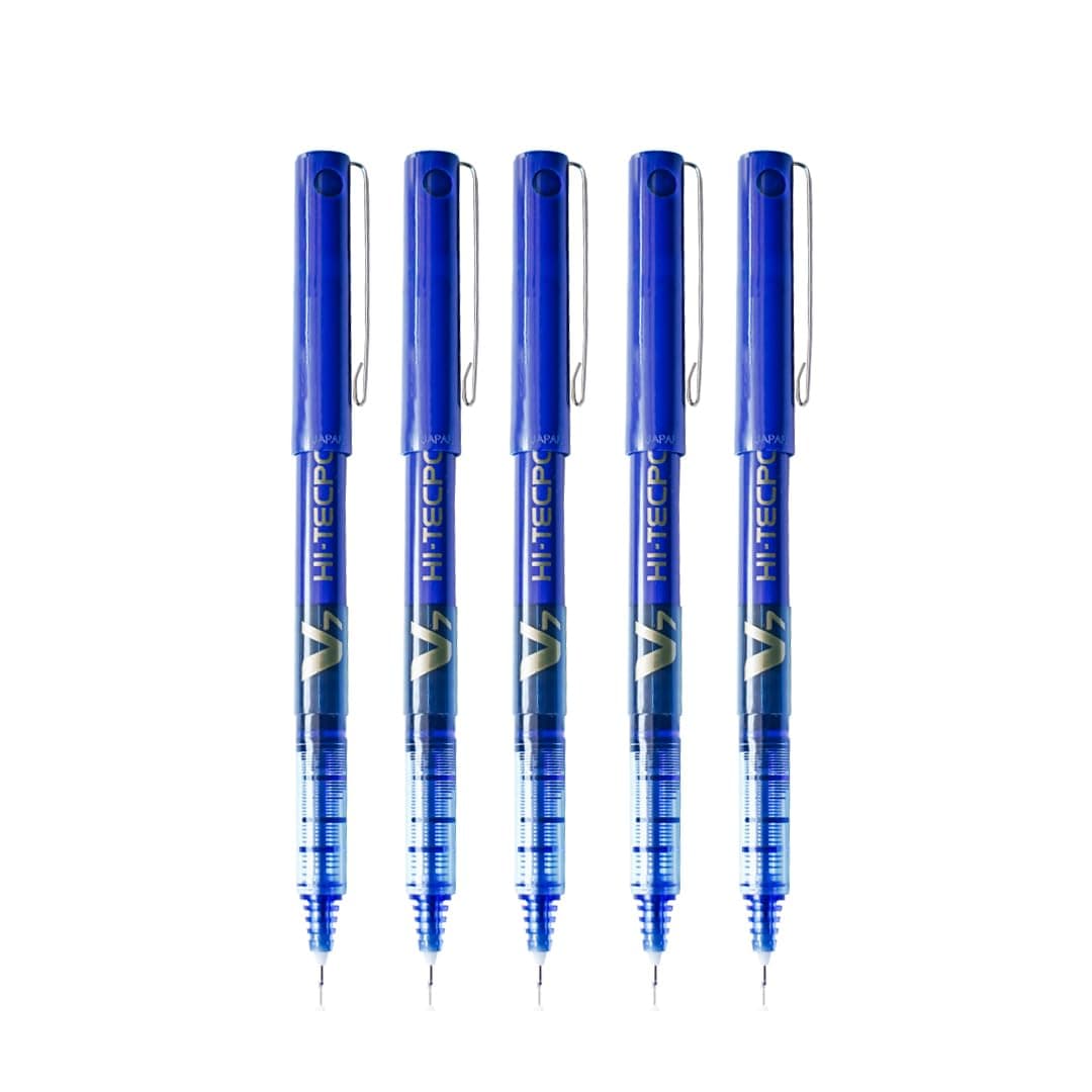 Hi-Tecpoint V7 0.7mm Fine Point Pure Liquid Ink Roller Ball Pen | Blue Ink, Pack Of 5