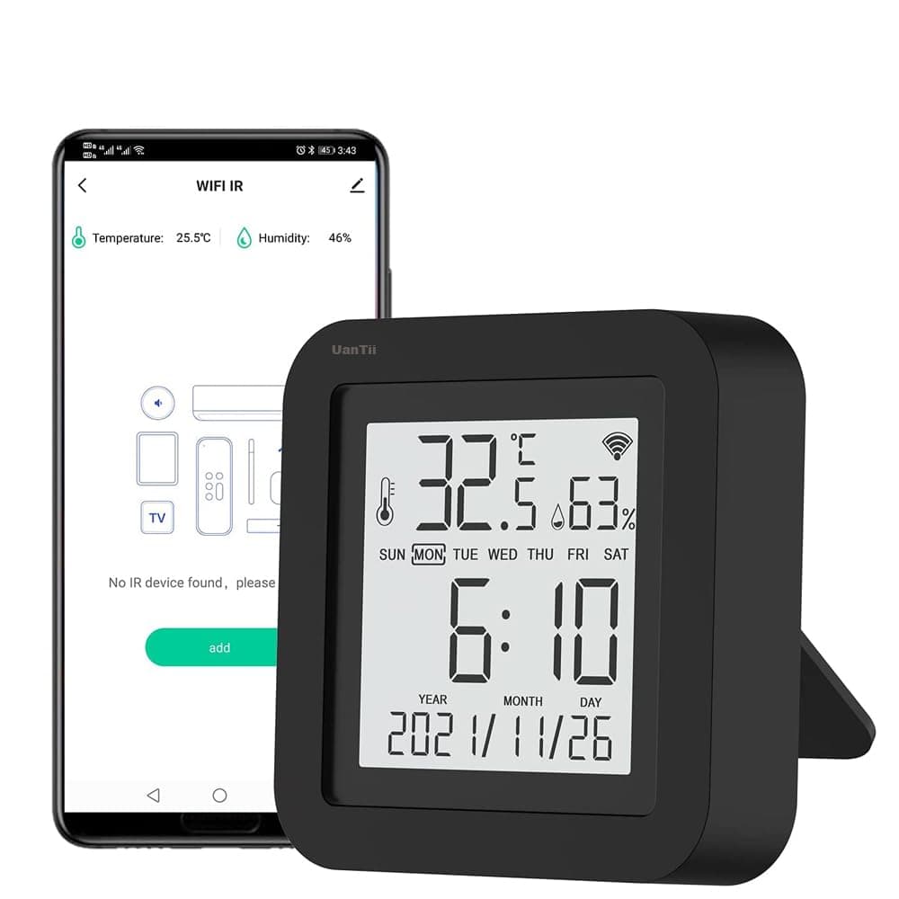 UanTii Smart IR Remote Control with Temperature Humidity Tuya Wifi Universal Infrared Remote with Time Date Display for AC TV Fans, App Remote Control,Support Alexa and Google Home(No Backlight)