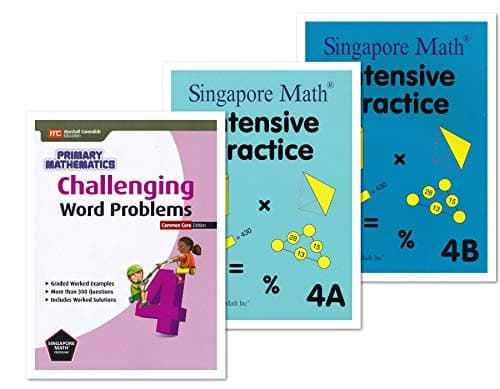 Singapore Math 3 Books Set for Grade 4 - Singapore Math Intensive Practice 4A & 4B, Challenging Word Problems Grade 4
