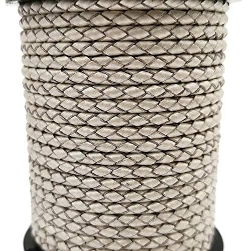 5 Yards 3mm Braided Leather Strap Round Folded Leather Cord Bracelet Necklace Making Bolo Tie (Silver)