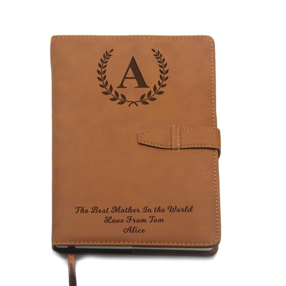 Personalised Gift for Women Men Personalised Notebook A5 Journal Diary PU Leather Notebook Diaries for Her Him Girl Boy Gift for Mothers Day Birthday Graduation Christmas (Text, Brown)