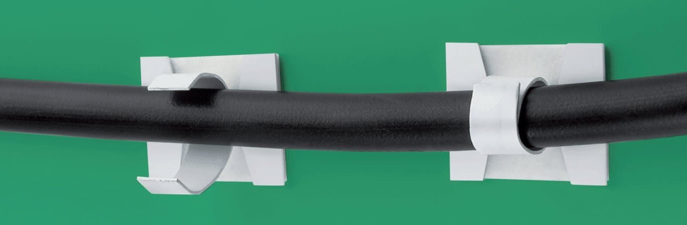 50 small WHITE gloss coated aluminium self-adhesive cable clips - 50 SMALL open arm/modem clips for indoor use