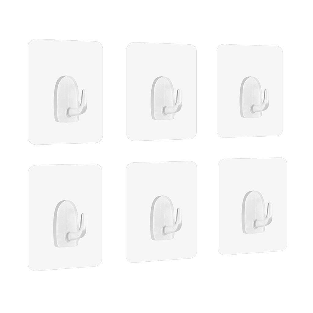 Adhesive Hooks magic hook 6 Packs 13lbs Heavy Duty sticky Wall Hooks Waterproof Reusable Seamless Sticky Hook for Bathroom Kitchen Wall Door Ceiling and More Transparent Waterproof Hooks (Transparent)