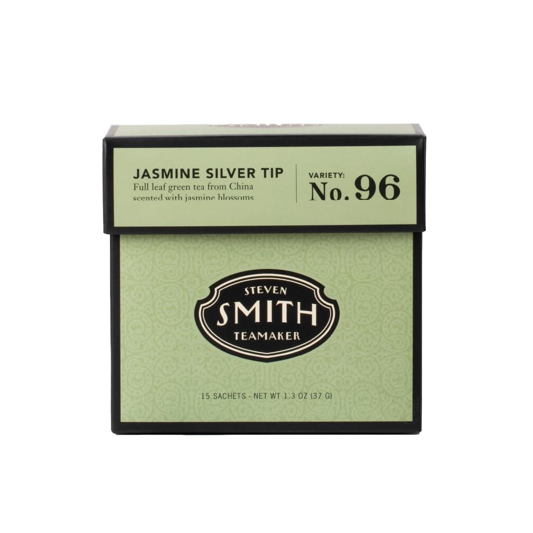 Smith Teamaker Jasmine Silver Tip No. 96 Green Tea with Jasmine Blossoms, Caffeinated, Sugar-Free, Sustainably Grown, Full Leaf Green Tea Bags, 15 Sachets, 1.3oz each
