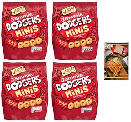 Jammie Dodgers Mini Biscuits x24 packs in total (within 4 larger packs) and Kitchenfella 'Cooking Tips' Postcard