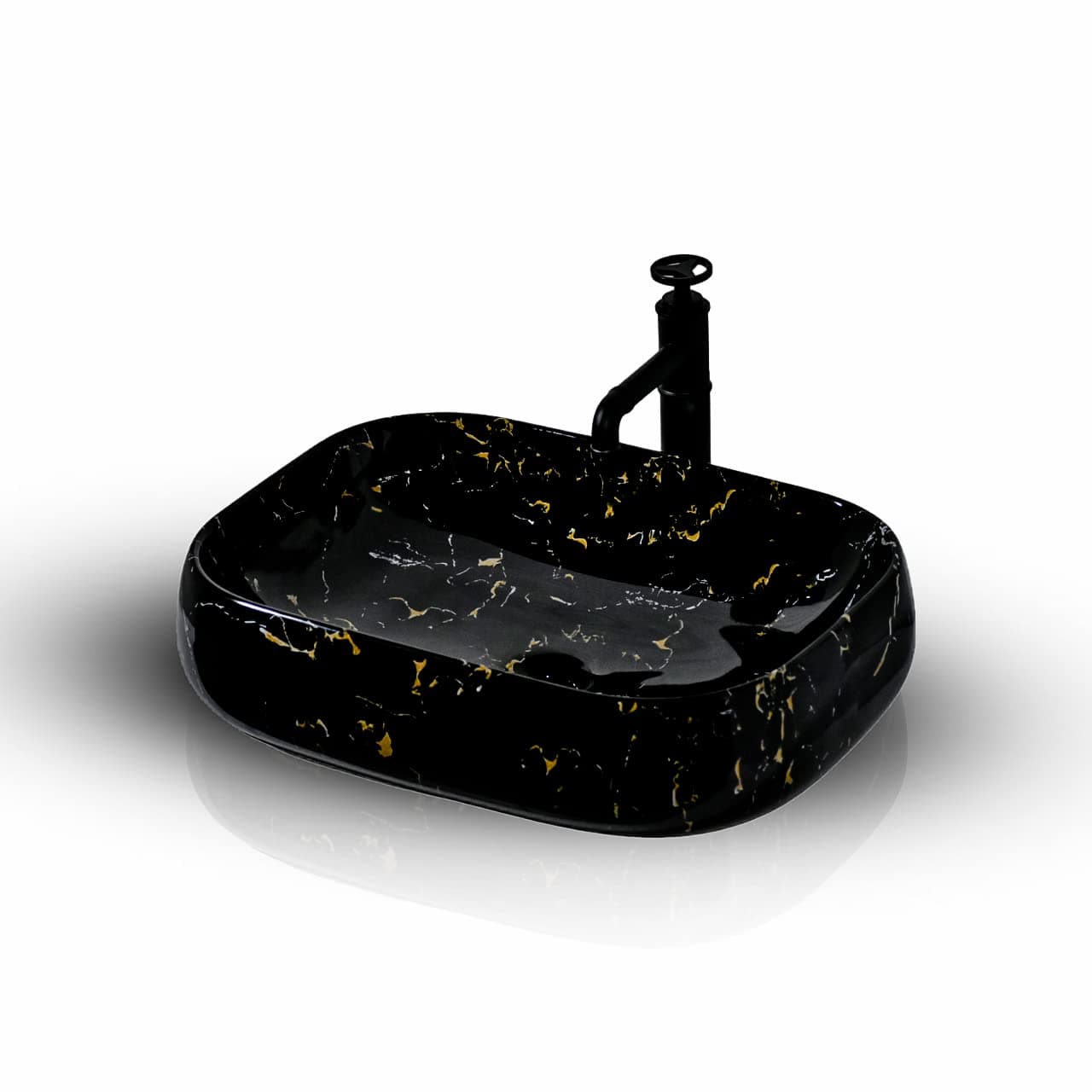 Ceramic Table Top Wash Basin/Countertop Basin Bathroom Sink/Art Basin For Bathroom & Livingroom 56 X 42 X 18 Cm (Black Glossy)