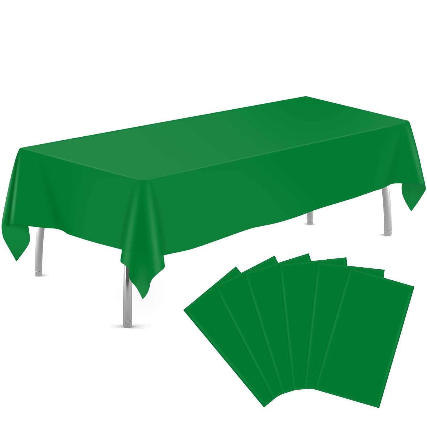 tujol Green 6 Pack Plastic Table Cloth 54" x 108", Disposable Tablecloths Rectangle Table Cover, Plastic Tablecloth for Parties
