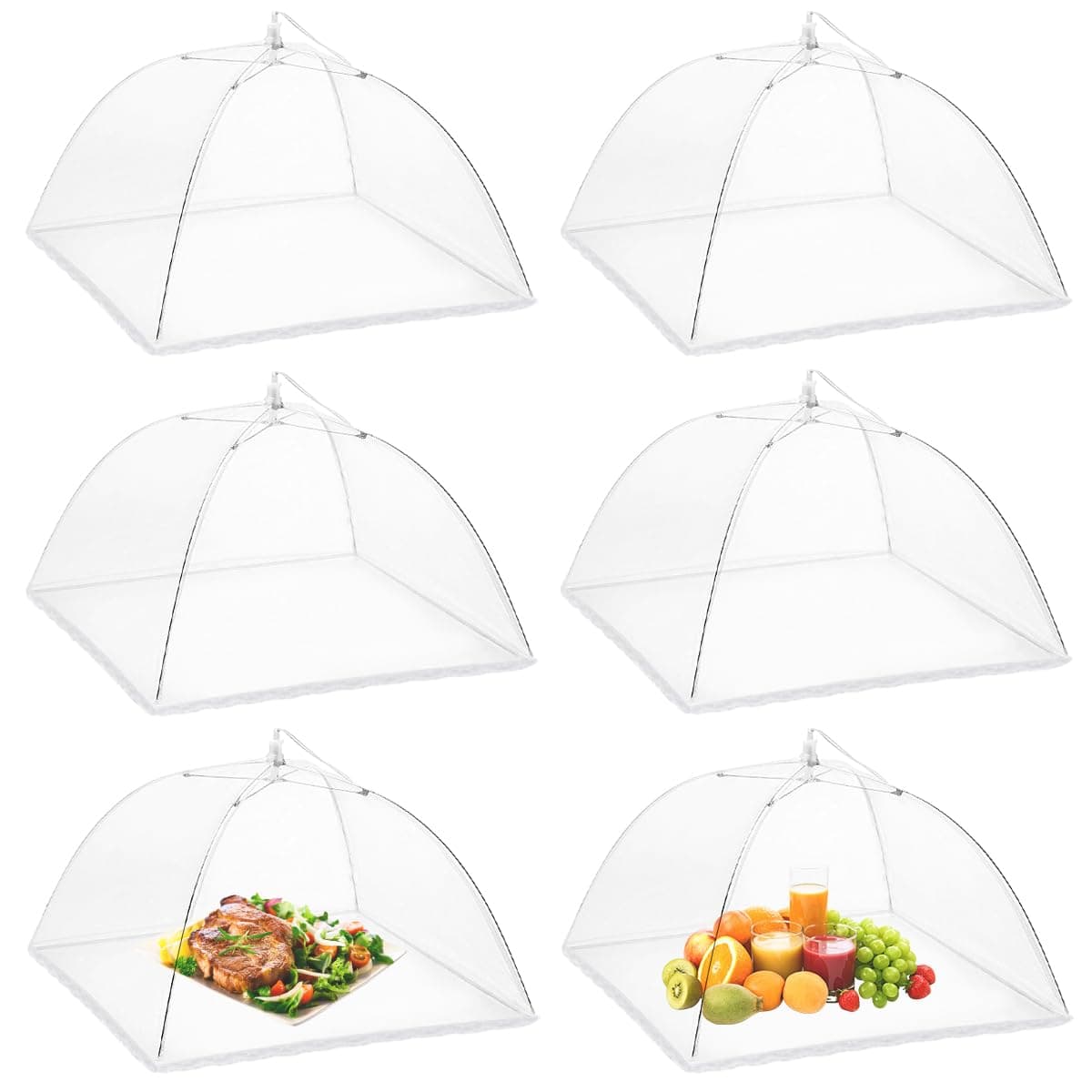 Onarway 6 Pack Food Covers 17 Inch Pop-Up Encrypted Mesh Plate Serving Tents, Fine Net Screen Umbrella for Outdoors, Parties, Picnics, BBQs, Reusable and Collapsible