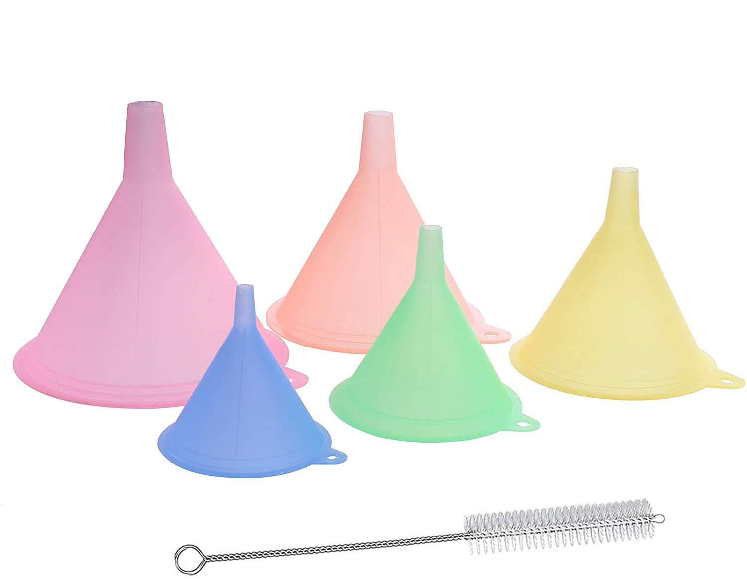 Emual General Purpose Plastic Funnels Color Funnel Set for Quick and Clean Transferring Liquids, Dry Goods, Between Pitchers, Bottles, Cans and Containers, Assorted Sizes and Colors 6 Pack