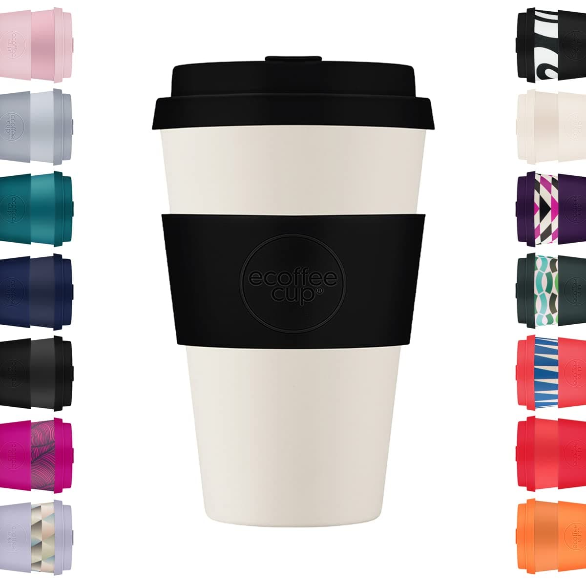 14oz 400ml Reusable Eco-Friendly 100% Plant Based Coffee Cup with Silicone Lid & Sleeve - Melamine Free & Biodegradable Dishwasher/Microwave Safe Travel Mug, Black Nature