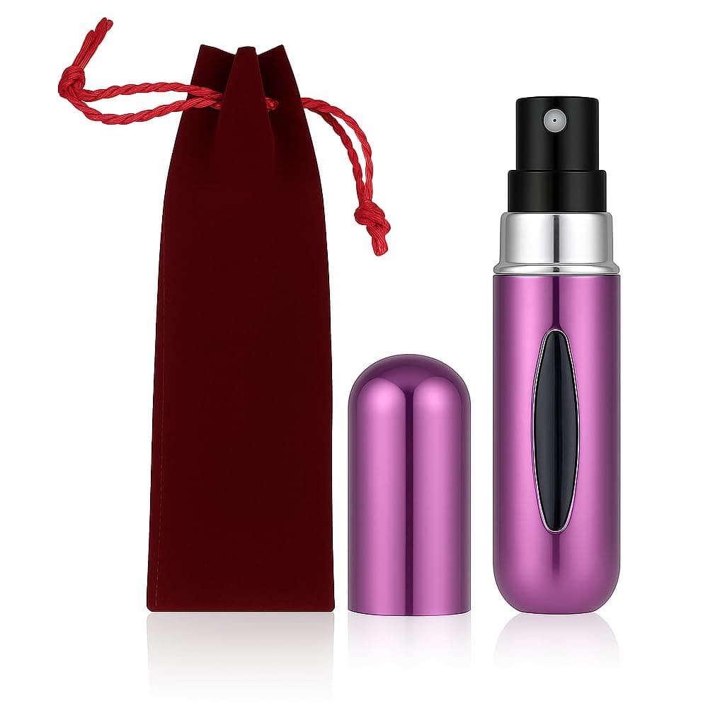 YOCASII Aluminum Travel Perfume Bottle - Refillable Spray Atomizer for Cologne - Mini 5 ML Size for Men and Women - Pink