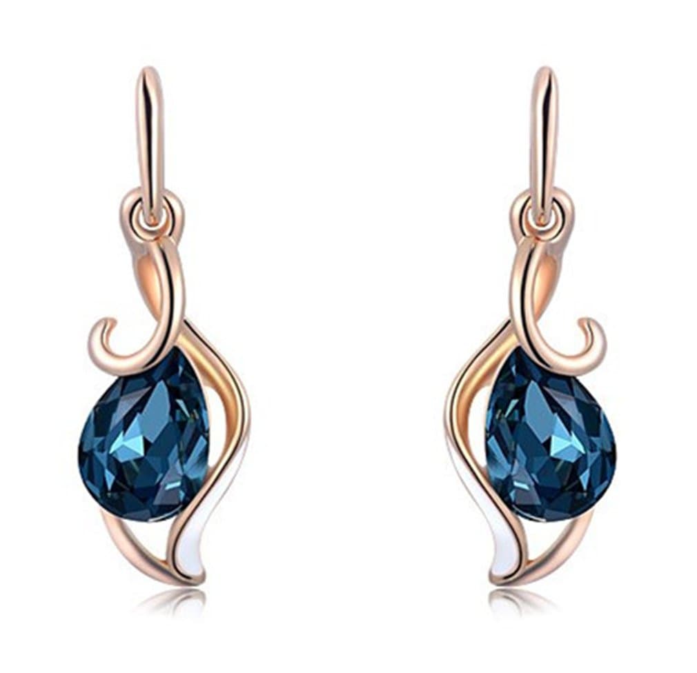 Thanksgiving Gift Rose gold plated blue stone diamond drop stud earrings for women jewelry christmas gifts