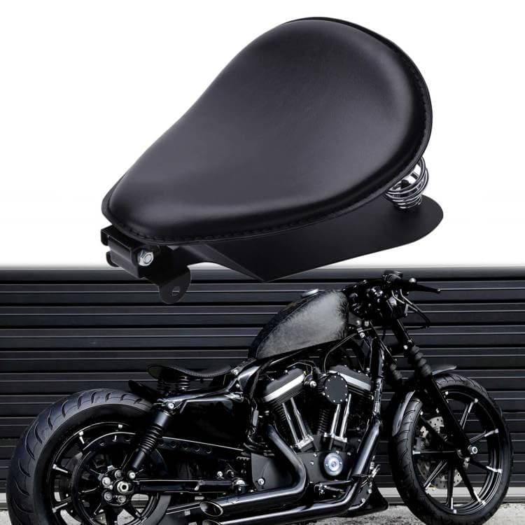 DREAMIZER Motorcycle Seat Cushion Driver Solo Seats with Spring Bracket PU Leather Compatible with Harley Honda Yamaha Kawasaki Sportster Iron 883 1200 Chopper Bobber Cafe Racer