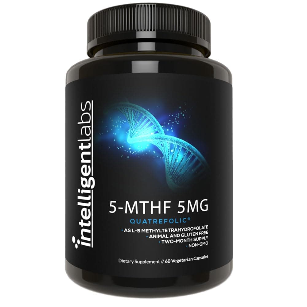 Intelligent Labs 5-MTHF L-5 Methylfolate Supplement Activated Folic Acid Supplement as Quatrefolic - Methyl Folate for MTHFR 120 Capsules - 60 Days Supply, 5mg = 5000mcg Methylfolate