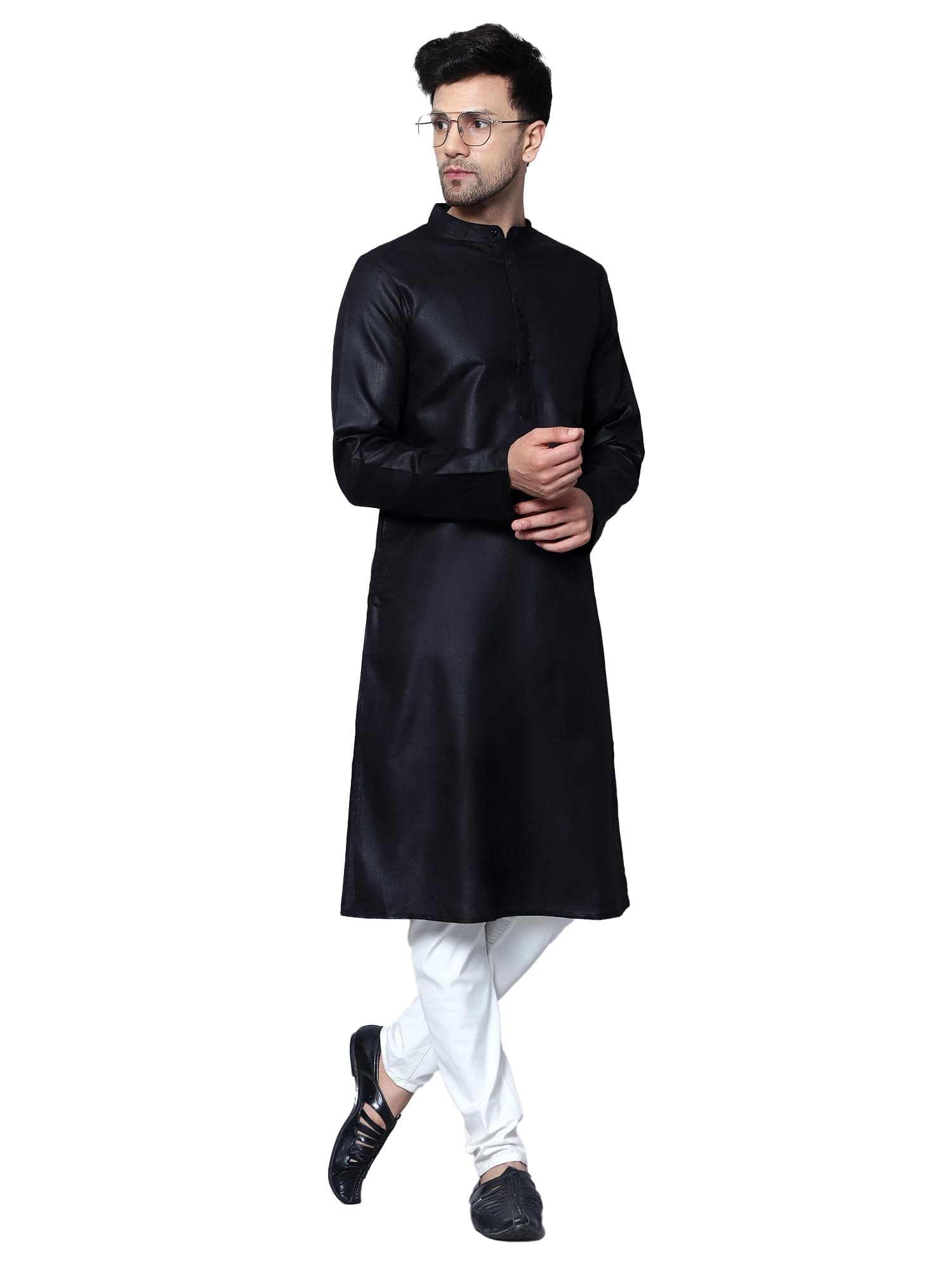 LATEST CHIKAN Men's Cotton Blend Solid Long Kurta Full Sleeves - Casual Ethnic Wear
