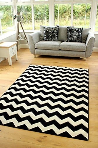 ViennaModern Small Extra Large Black Ivory White Zig Zag Design Thick Floor Long Carpet Runner Rugs (60x120cm)