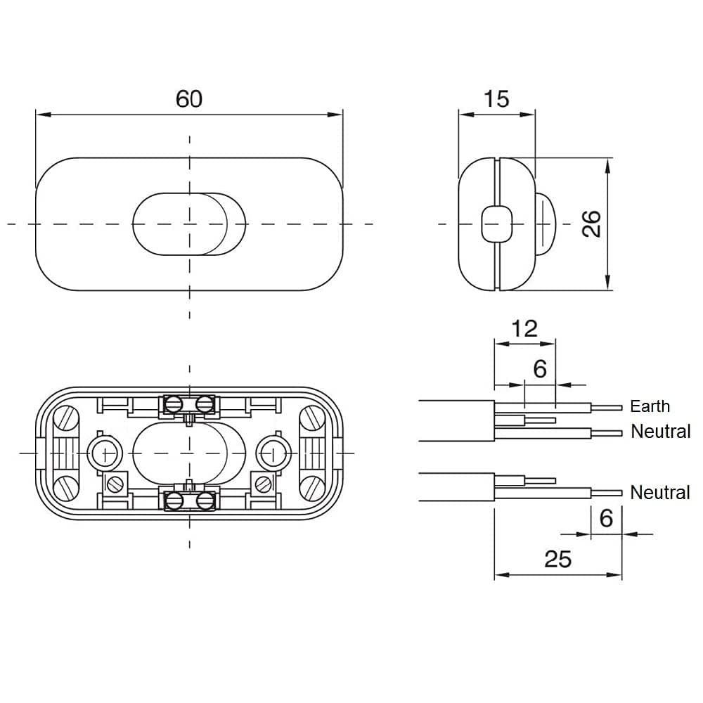 2 Pack | Gold Low Profile In-Line Single Pole Torpedo Rocker Switch | On Off Operation | 2 Amp | Use 2 or 3 Core Flex | UK Approved