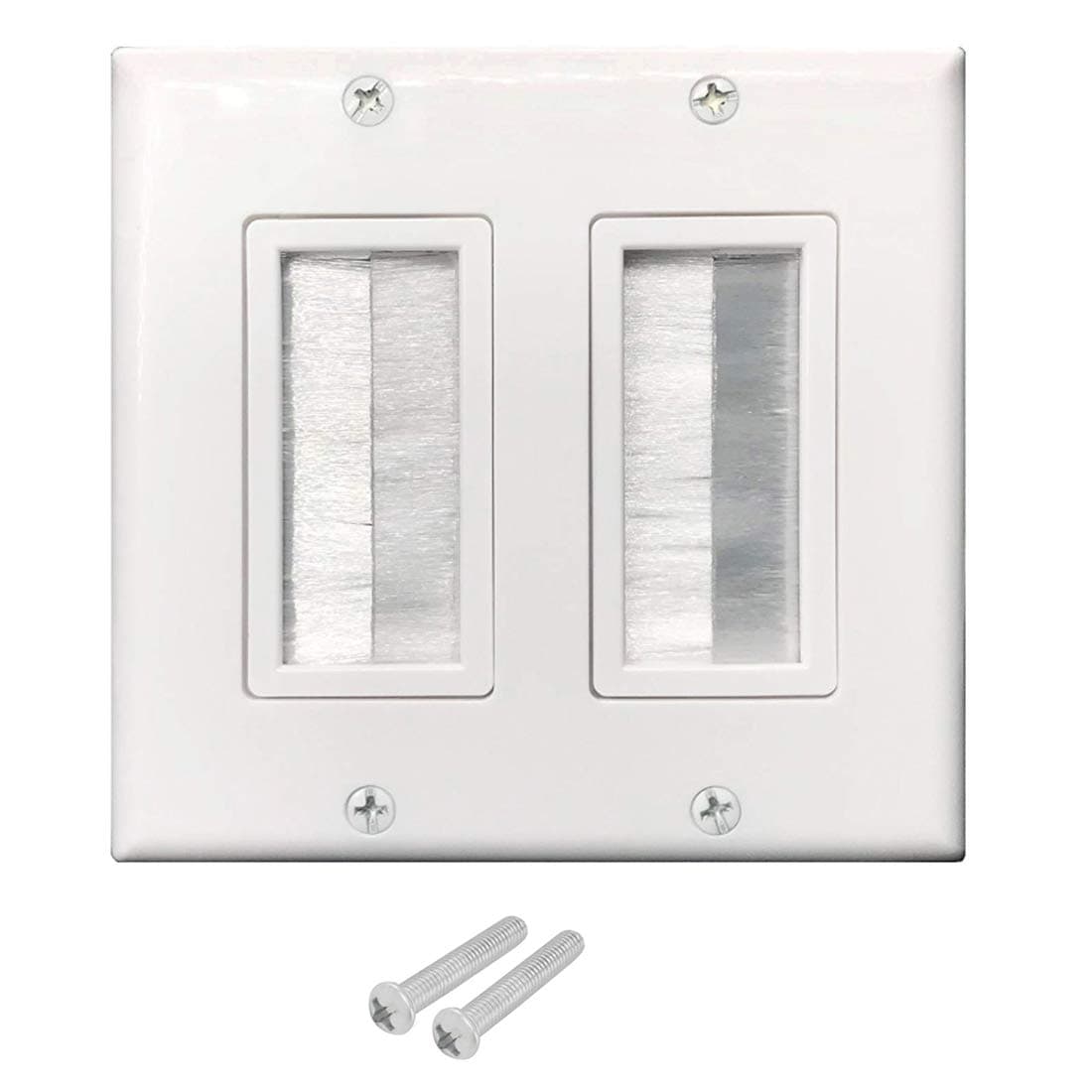 OZXNO2-Gang Brush Wall Plate, 1-Pack Low Voltage Cable Passthrough Wall Plate Brush Type Cable Access Strap Single Port Outlet Cover Panel in-Wall Installation for HDMI/HDTV/Coaxial/Home Theater