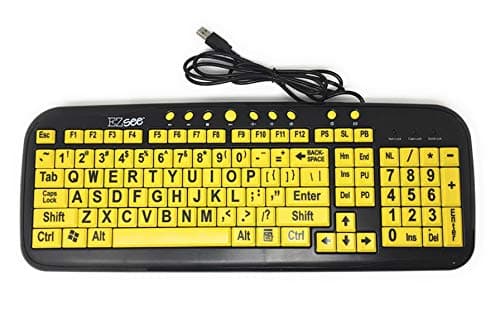 DataCal CD1038 EZSee by DC New and Improved - Large Print English QWERTY Keyboard - Vivid Black Letter On Yellow Background Wired USB Connection - for Visually Impaired, Low Light, or Weak Vision