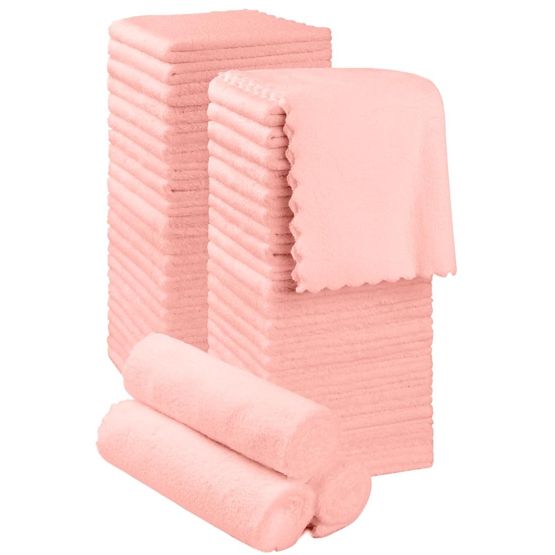 Orighty Ultra Soft Washcloths 48 Pack, Premium Microfiber Towel Sets 12 x 12 inches, Absorbent and Quick Drying Coral Velvet Washcloth, Multi-Purpose Wash Cloths for Bathroom, Hotel, and Gym (Pink)