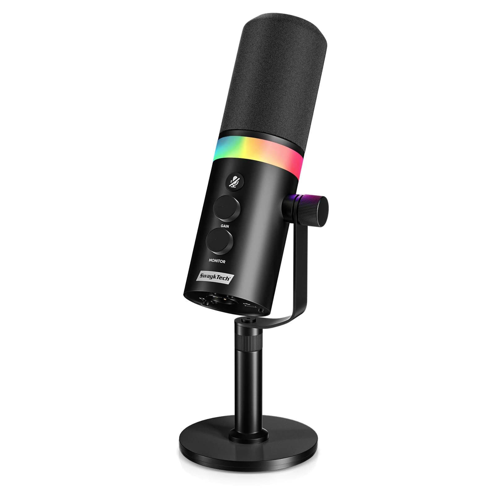 XLR/USB Dynamic Microphone for Podcast Recording PC Microphone with RGB Light, Headphone Jack, Mute Button, Volume Control, Desktop Stand, Metal Computer Mic for Streaming, Gaming, Vocal Voice-Over