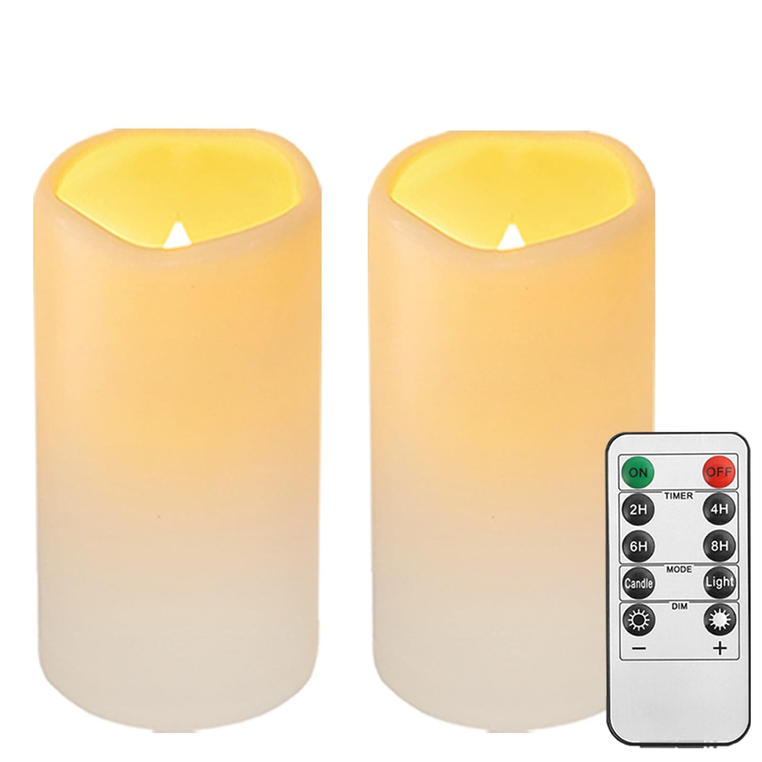 2PACK Outdoor Plastic flameless Candles with Remote Control and Timer, LED Flickering Battery Operated Electric Pillar Candles (D3 xH5.5) for Camping, Weddings, Home Decoration