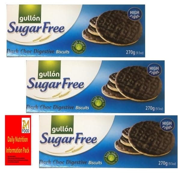 Gullon Sugar free Dark Choc Digestive Biscuits 270g, I Pack of 3 I perfect for gifting for him & her, diabetic friendly biscuits on christmas, birthday with zamfoods nurtirion pack (1 Bundle)