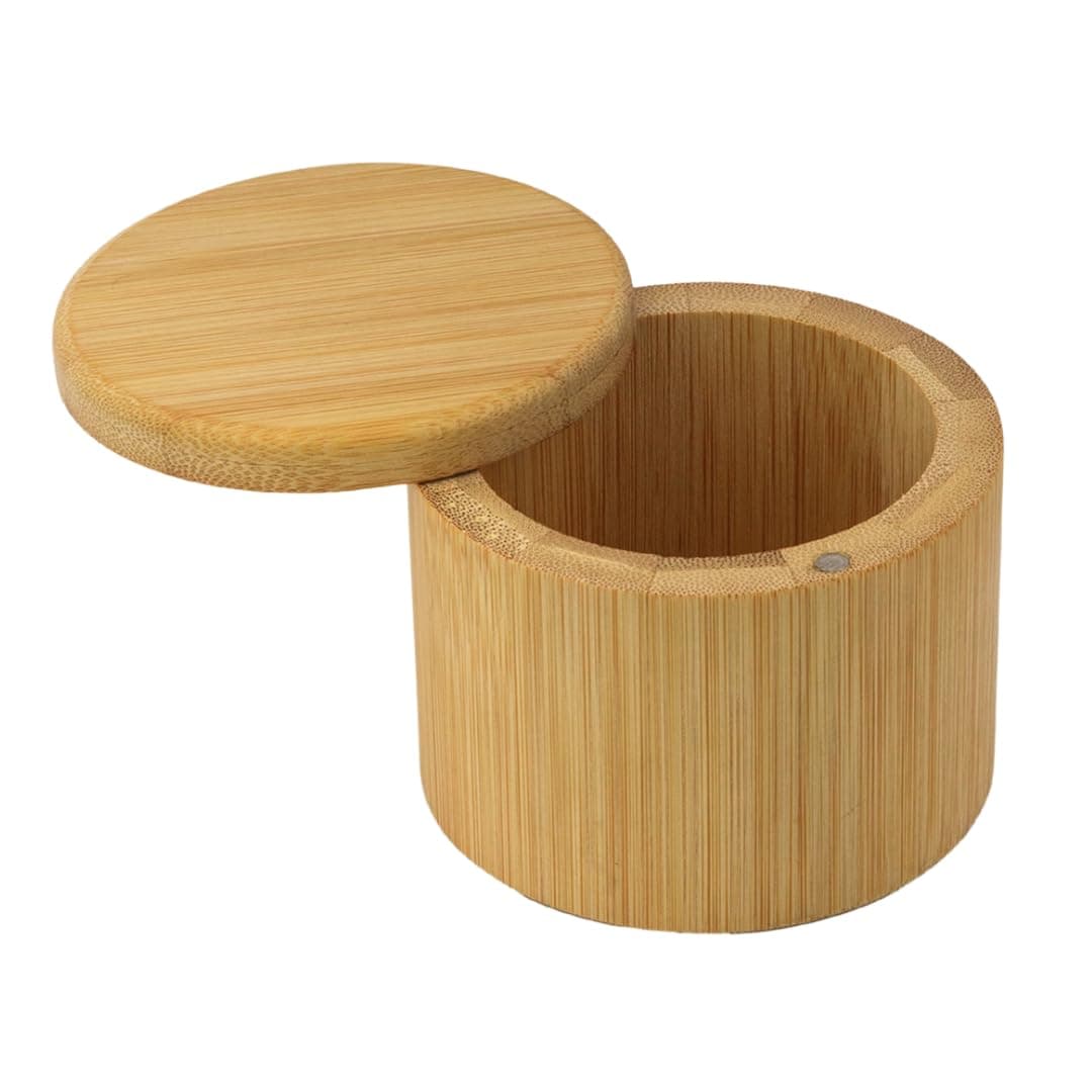 ELDOMA Bamboo Salt Cellar With Lid Perfect for Salt Storage, Containers for Countertop, Keeper, Bamboo Jar for Kitchen