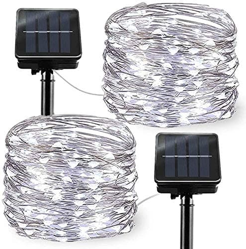 Chinety Upgraded Solar Powered String Lights, 2 Pack 8 Modes 50 LED Solar Fairy Lights Waterproof 16ft Silver Wire Lights Outdoor Garden String Lights for Home Patio Yard Party Decoration (Cool White)