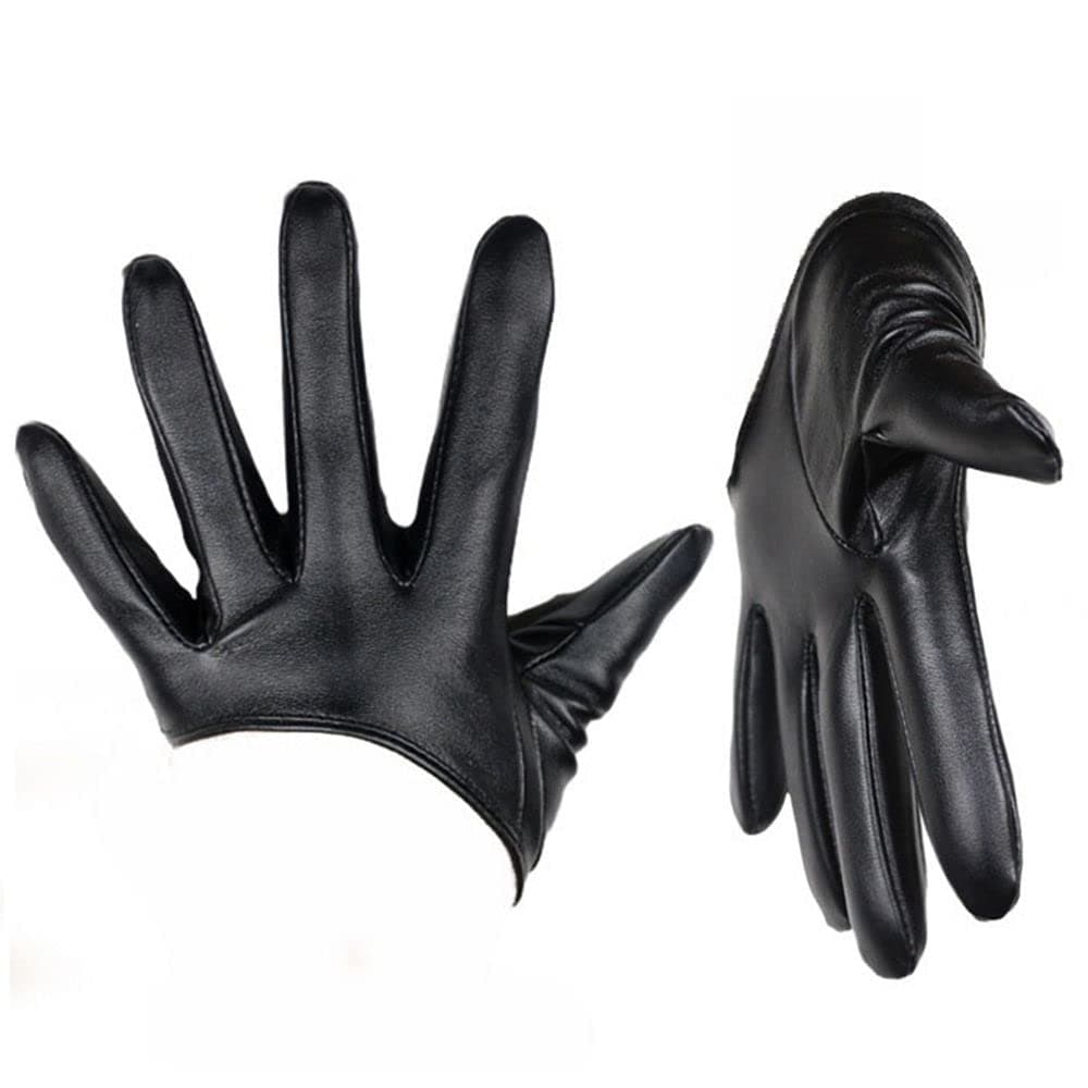 Andy's Orchids 1 Pair Five Finger Gloves, PU Spring Leather Dance Mittens, Half Palm Short Unlined Driving Dress Cosplay Gothic Lolita Gloves For Women, Black, Black, Standard